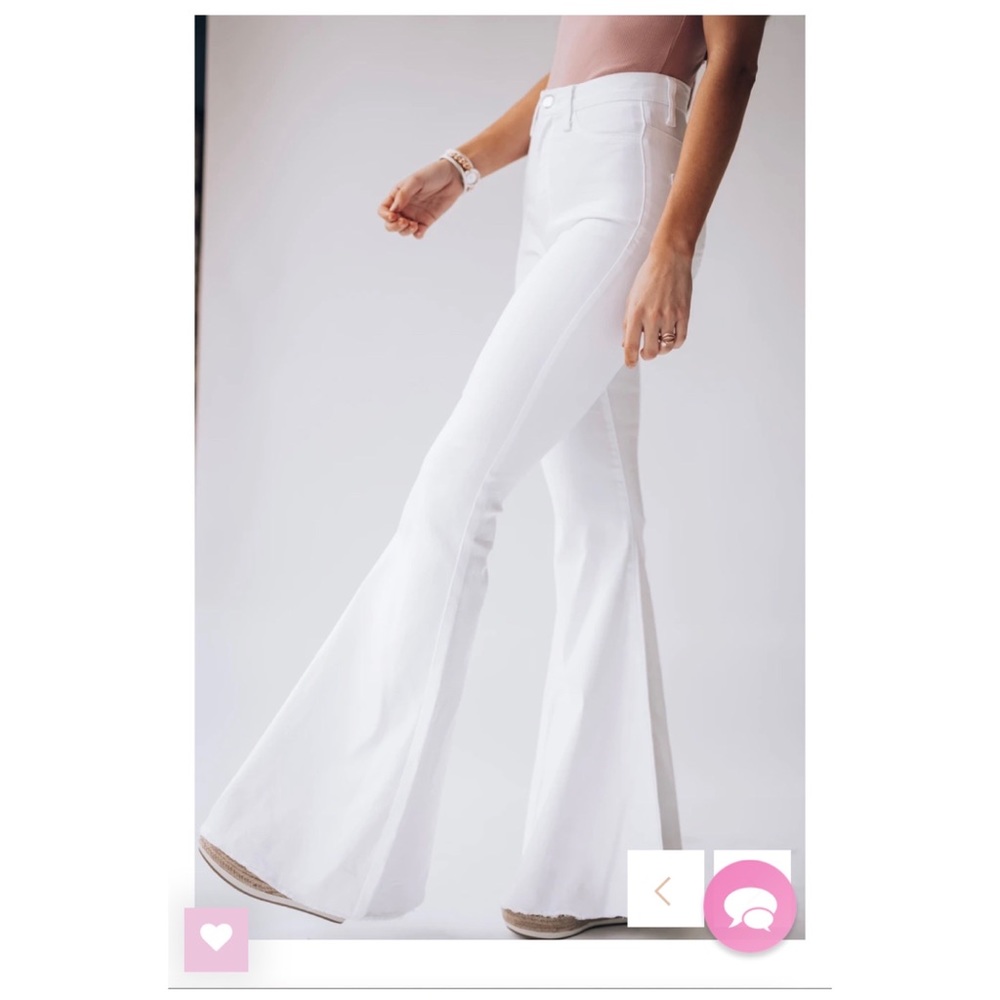White bell bottom jeans, brand Vibrant M.i.u from Southern Alternative Boutique